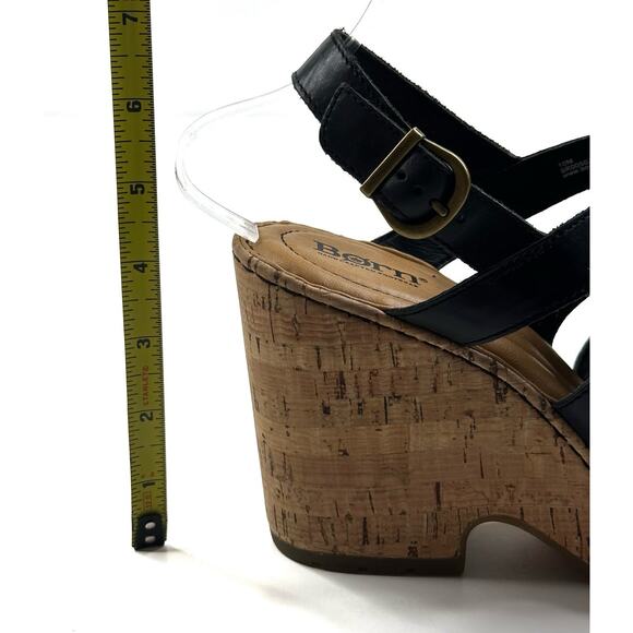 Born Bernese Women's Hand Crafted Black Leather Wedge Sandal Size 10M Caged - Picture 7 of 11